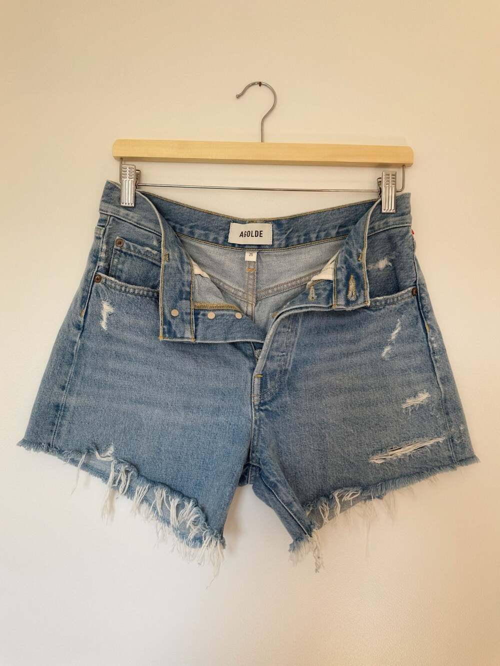 AGOLDE Parker Vintage High Rise Distressed Denim Cut Off Shorts Size 25